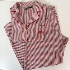 Lauren Ralph Lauren Womens M Red White Striped Monogram Pajama Set Leisure Sleep