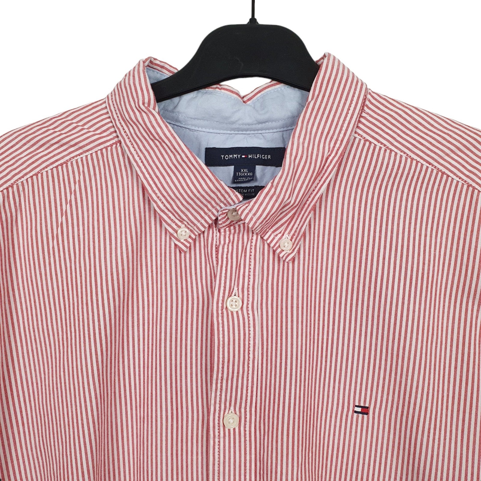 TOMMY HILFIGER Red Pinstripe Shirt Short Sleeve Casual Mens XL image 2