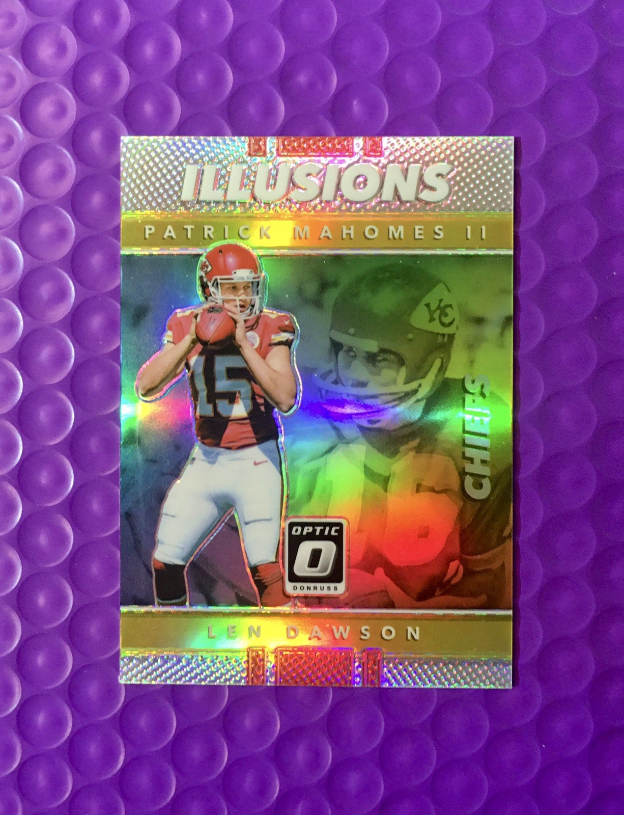 Patrick Mahomes /Len Dawson 2017 Donruss Optic Illusions #20 Silver Holo RC