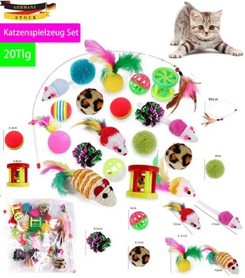 20 TEILIGES KATZENSPIELZEUG SET Katzenspielzeug Set 20 Teile Katzen Spielzeug inkl. Angel Feder Ball Maus Bälle