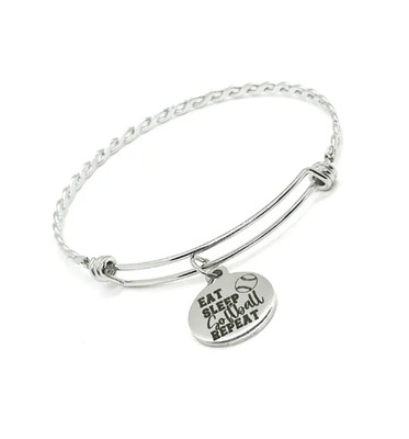Eat Sleep Softball Repeat Charm Bracelet, Stacking Bangle, Wife Gift For Her