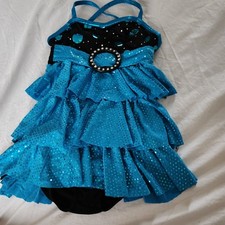 Girl Weissman Blue Tiered Sequin Compete Jazz Dance Costume Size C Small Child