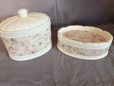 2 pc -Vintage Croscill Floral Print Soap dish and jar with lid