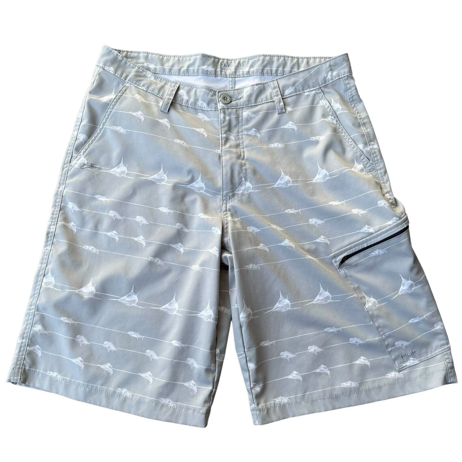 HUK Men's Shorts Size 34 Performance Series Cargo Pocket Outdoor Fishing Gray