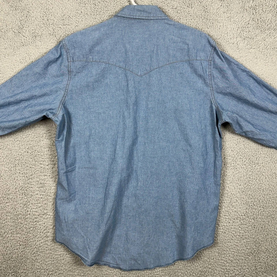 Camisa Wrangler Denim Abotonada Para Hombres Grande Azul Perla Occidental Bolsillo con Solapa a Presión Foto 2 de 4