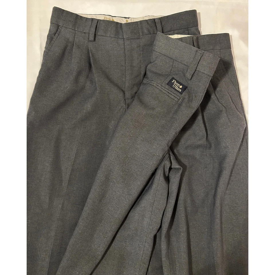 2 PAIRS Flynn O'Hara School Uniform Pants Pleated Gray Triblend Boy Teen Size18R - Image 2 of 4