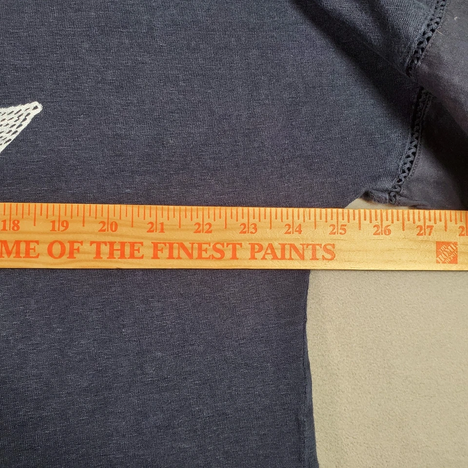 Chicos Top 女式 4 / XXL 海军蓝亚麻叶刺绣飘动袖波西米亚 — 第 4/4 张图片