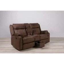 Transitional Domino Reclining Loveseats, Coffee