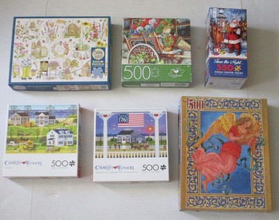 Mixed Lot 6 500 pc Jigsaw Puzzles buffalo, ceaco nice variety