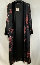 Kim  Ono Womens Kimono Robe Duster Black Floral Crane Print Velvet NWT OS