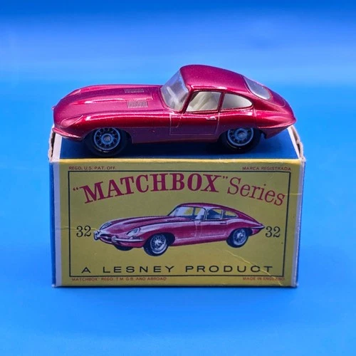 Matchbox Moko Lesney Cars, Regular Wheels, 32b Jaguar E Type With Box