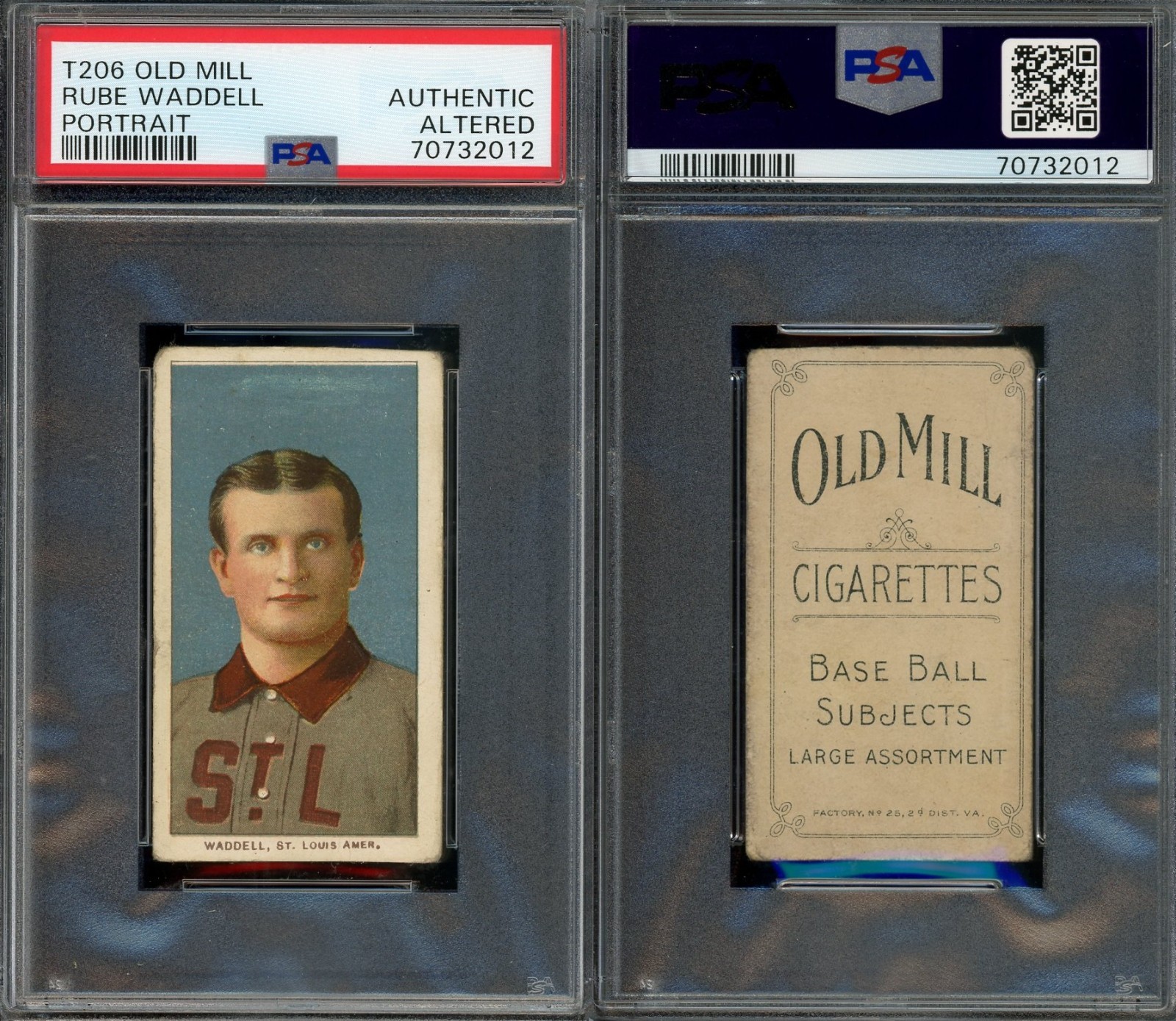 1909 T206 Rube Waddell Portrait St. Louis Browns HOF PSA A **Low Pop Old Mill**