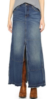 patchwork denim maxi skirt
