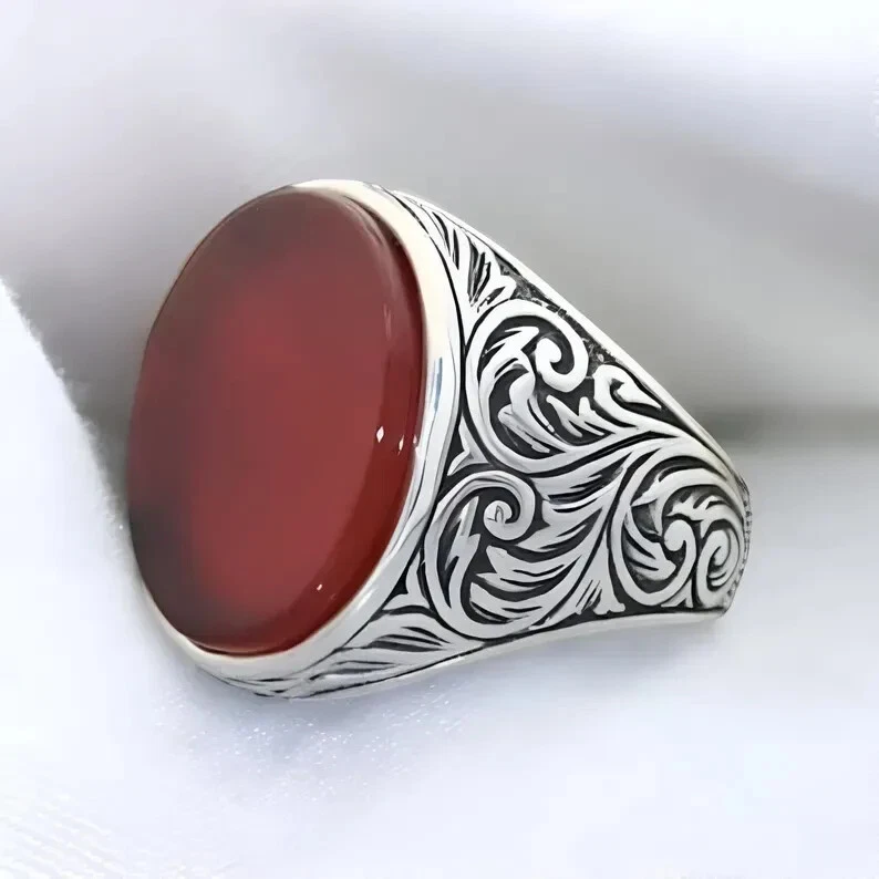 Anillo Hecho a Mano Plata Esterlina 925 Ágata Marrón Alta Calidad, Ágata Marrón Real Hombres Foto 3 de 4