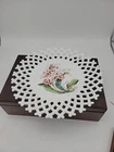 Vintage Milk Glass Hand Painted Decorative Plate w/ Lattice Edge Lily 10.5"