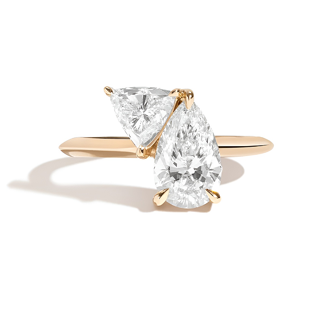 Engagement Toi Et Moi Diamond Ring Lab Grown Pear IGI 1.75 Carat 18k Yellow Gold