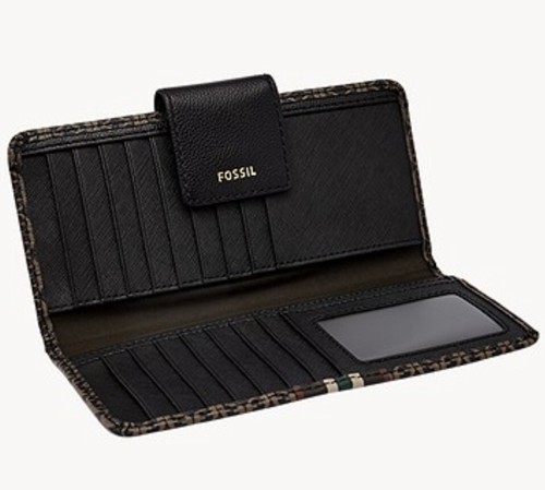 FOSSIL Women's Wallet Madison Tab Clutch Black Brown - Picture 2 of 4