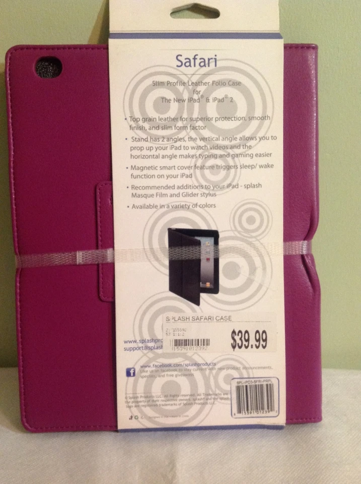 Splash Safari Slim Profile Purple Leather Folio Case for IPad & IPad 2 Sealed  Foto 2 de 3