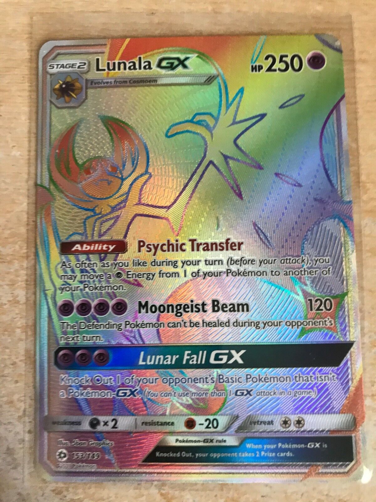 Lunala GX Holo secret SM Base Set 153/149 custom Proxy 