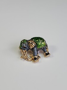 Elephant Brooch Lapel Pin Gray Green & Gold Colors