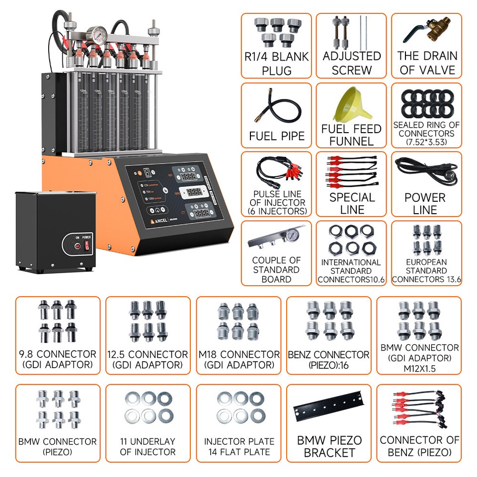 BELEY Brandstofinjector, reiniger en tester, 4-cilinder, ultrasone BELEY Brandstofinjector, reiniger en tester, 4-cilinder, ultrasone