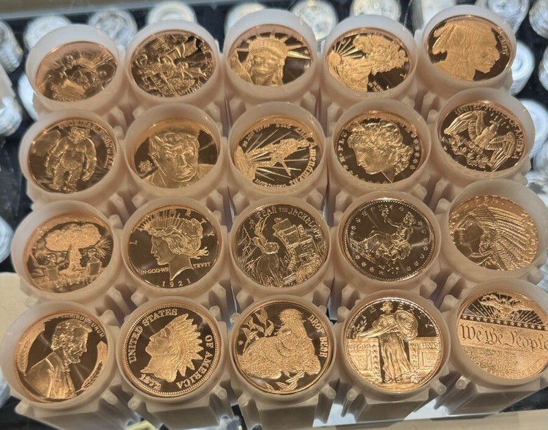 LOT OF 100 X 1 OZ Random.999 FINE COPPER ROUNDS BULLION 5 tube of 20