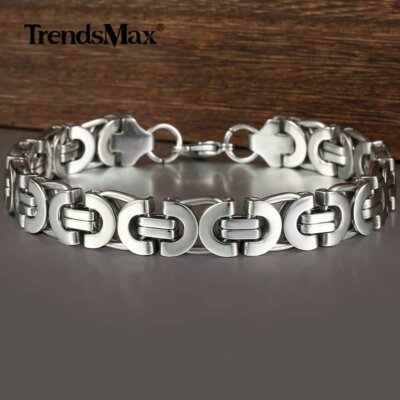 11mm Stainless Steel Bracelet Mens Chain Flat Byzantine Link Bangle 7/8/9/10''