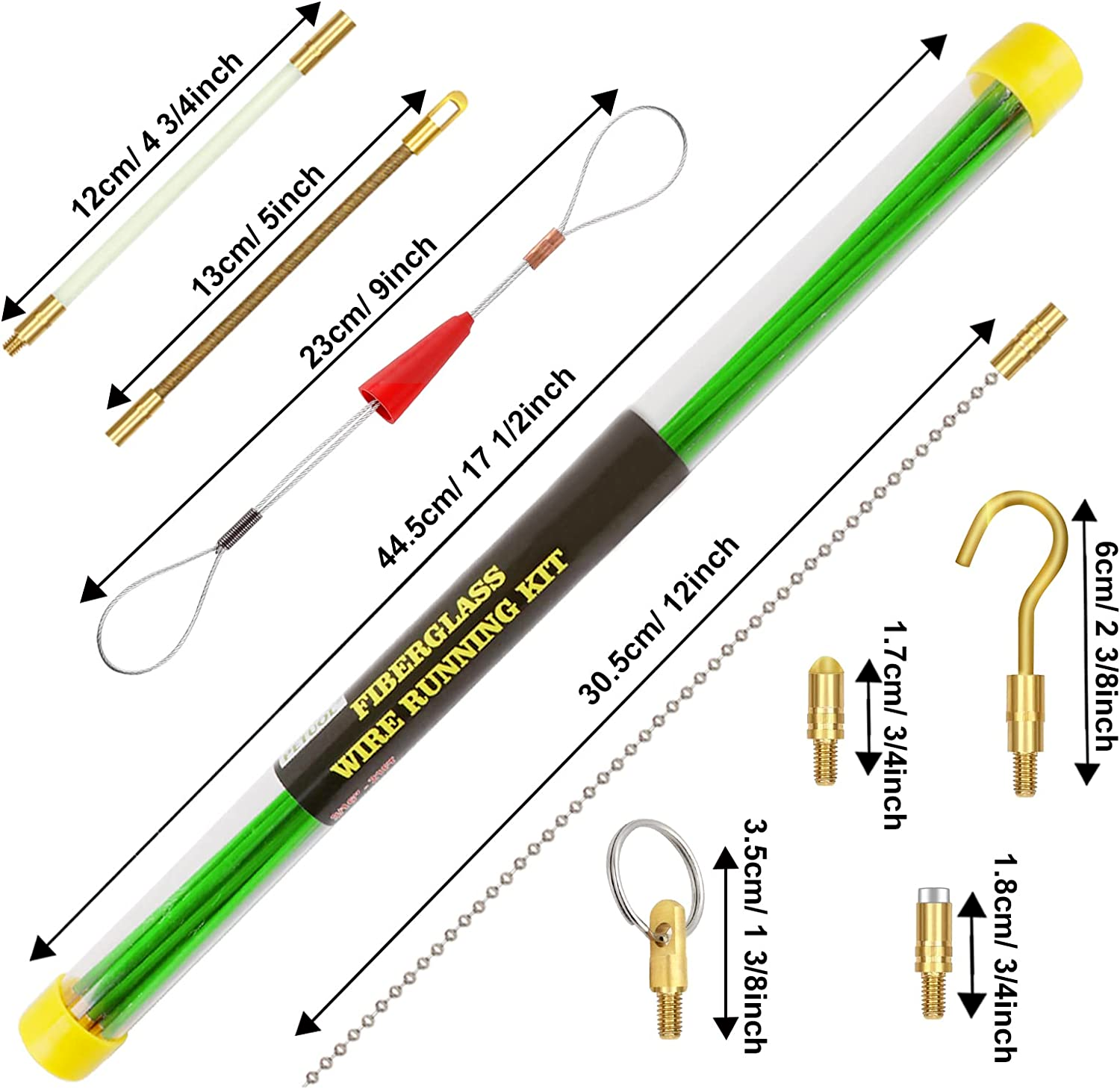 14 Feet Fiberglass Fish Tape Cable Rods,Electrical Wire Running Pull