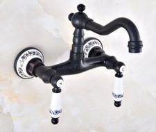Wall Mount Oil Rubbed Bronze Bathroom Vanity Basin Sink Swivel Mixer Faucet Tap