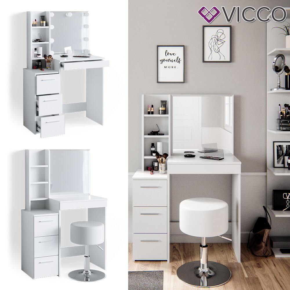 Commode de maquillage Meryl Vicco à grands tiroirs et tabouret rembourré