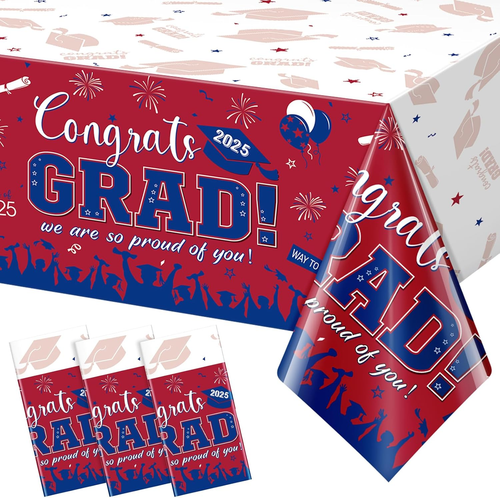 3 Pack Graduation Tablecloth Party Decorations, Class of 2025 Congrats Grad Plas