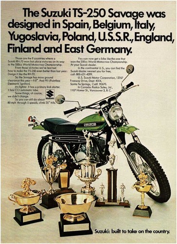 1971 SUZUKI TS-250 Savage Motorcycle Vintage Print Ad