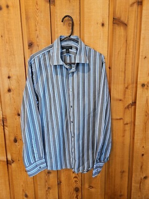 Express Design Studio Mens Button Up Long Sleeve Shirt Size XL Gray Stripes  | eBay