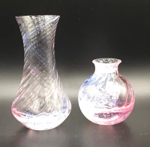 Caithness Art Glass Pink and White Swirl Speckled Two Vase’s Made In Scotland