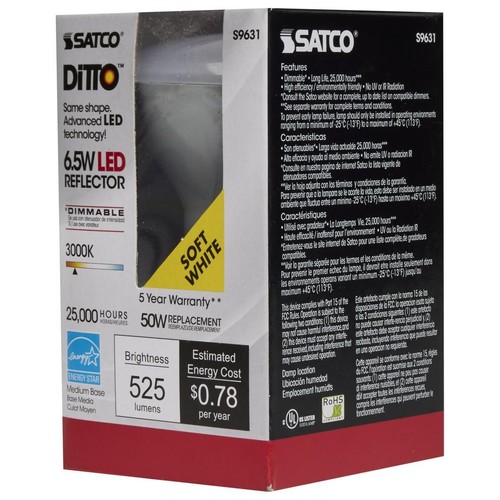 SATCO S9631 - 6.5 Watt R20 LED Bulb 3000K - 107 deg. Beam Angle (6 Pack) - Picture 4 of 5