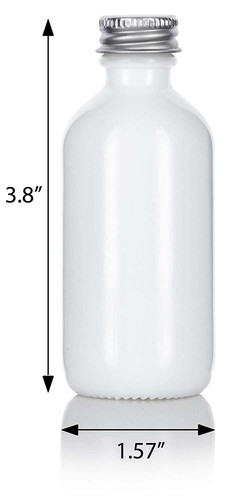 Opal Weißglas Boston Runde Schraubflasche mit Silber Metallverschluss - 2 oz / 60 ml - Bild 2 von 7