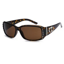 Womens CG Rectangular Rhinestones Sunglasses Tortoise Brown Frame CG04