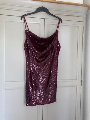 Boohoo Sequin Wine Mini Dress Size 10 Plum Short Wiggle Pencil Diva Sexy  Cute | eBay UK