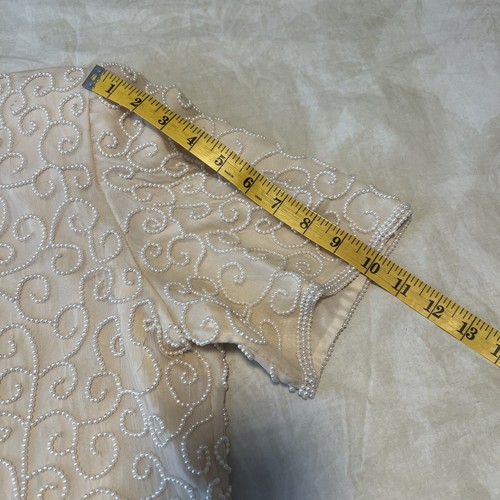 Vintage Lawrence Kazar Silk White Embellished Beaded Evening Blouse, Large - Picture 9 of 13