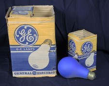 6 Vintage GE Light Bulbs Blue Coated 60W A21/B 120 Volt Orig Package Store Stock
