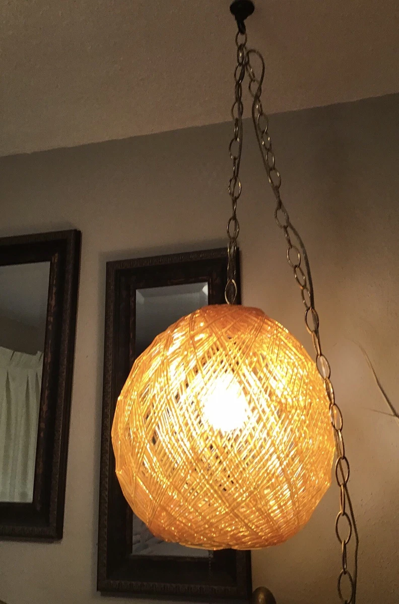 Vintage Gold Swag Lamp Hanging Light Unique Design. Works. 16 foot Cord. 8299