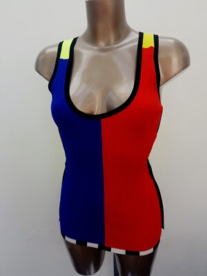 Christopher John Rogers Tank Top Gr. L Color Block gerippt Designer Bluse