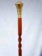 Brass Victorian Handle Spiral Wooden Walking Cane 37 Inch For Father/Grandpa/Men