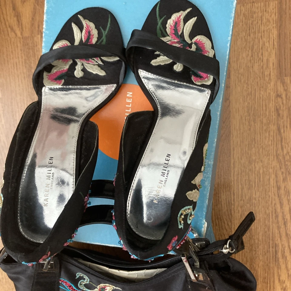 Karen Millen shoes with matching bag embroidered detailed shoe and bag set - Image 2 of 4