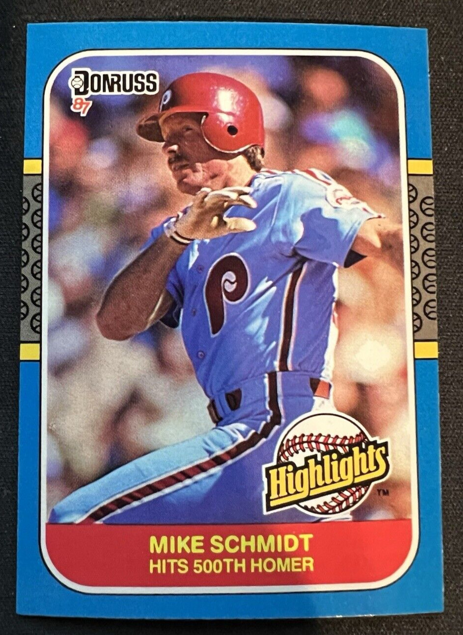 1987 donruss baseball highlights #2 mike schmidt 500th HR.