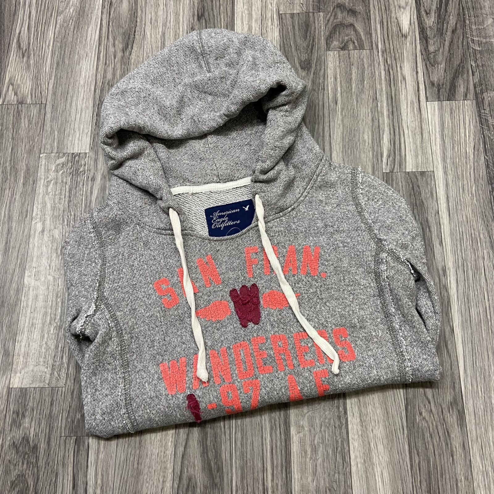 AMERICAN EAGLE Pullover Drawstring Tie Grey Sweat… - image 4