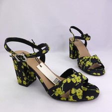 UK 6 Navy Yellow Floral Clover Block Heel Strappy Sandals Debenhams Collection 
