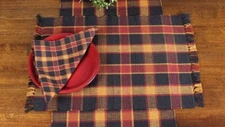 Placemats Set of 2 Black Red Tan Plaid Homestead Ribbed Primitive Tabletop Decor