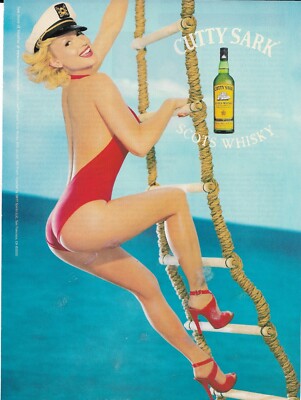 Cutty Sark Scots Whiskey 2000 Print Ad ~ Sexy Blonde Red Swimsuit Captains Hat