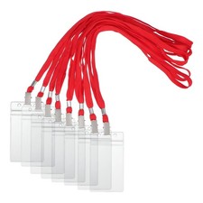 50 Set Name Tag Holders with Lanyard for Office, Red 3x2 Inch